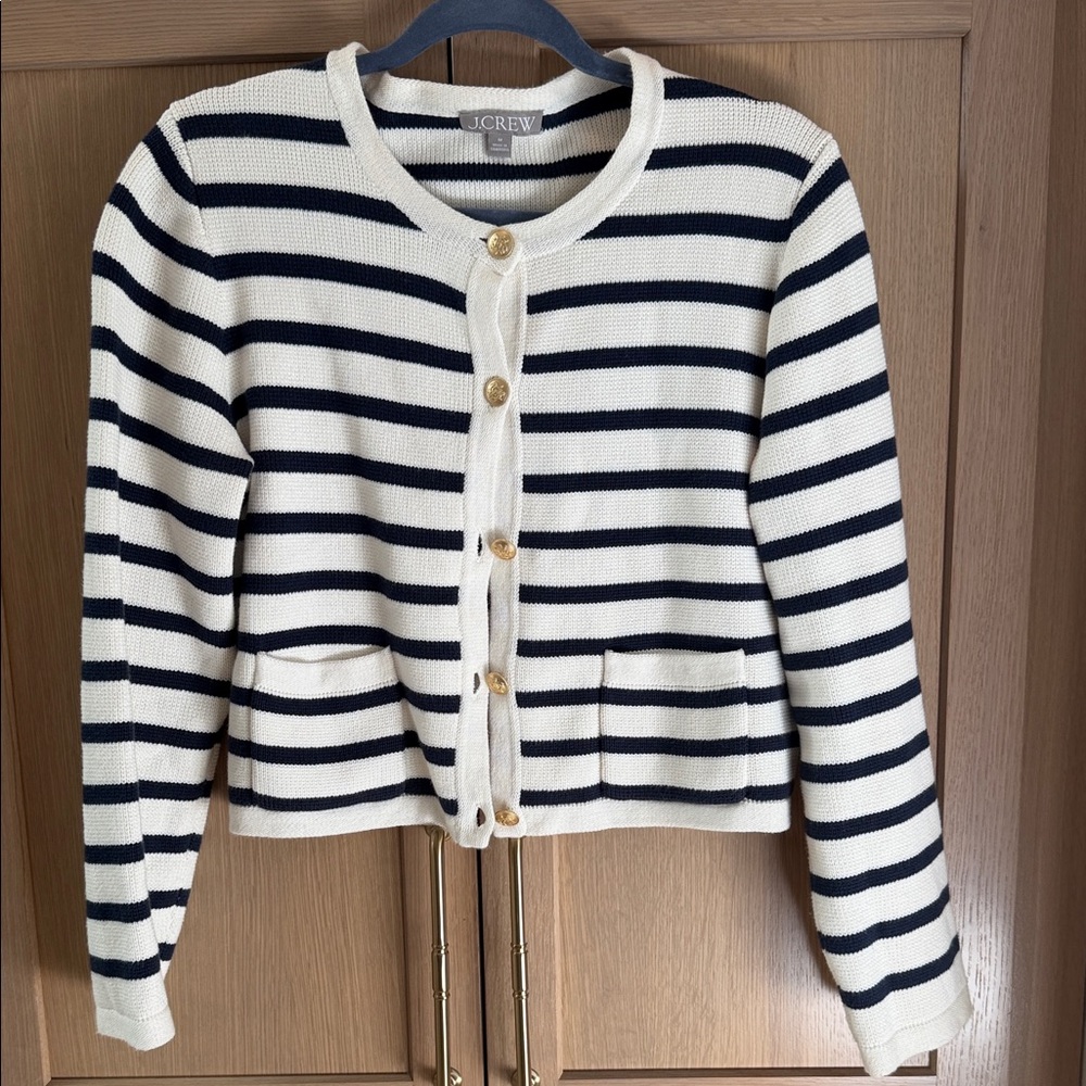 J. Crew Women's Navy and White Striped Cardigan